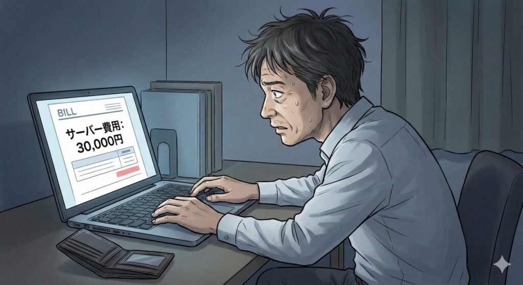 ブログのサーバー費用3万円の請求書を見て悩む40代男性